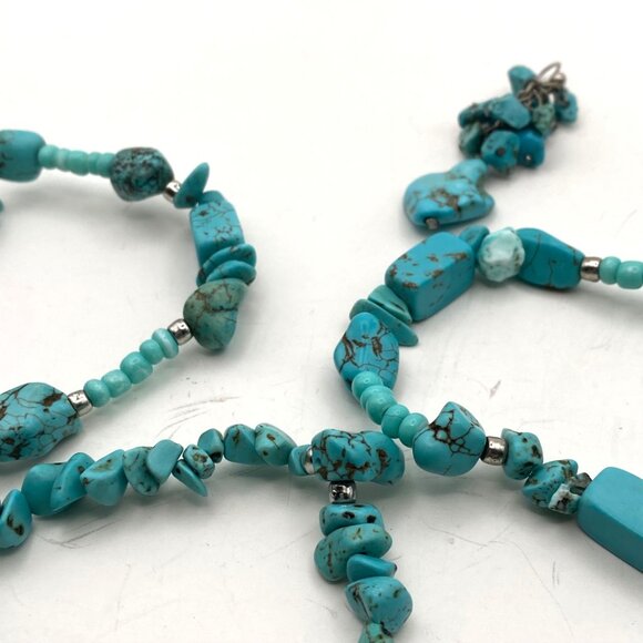 Boho Turquoise Howlite Bead Lot 5 Stretch Bracelets Dangle Earrings Silver Tone - Picture 8 of 8